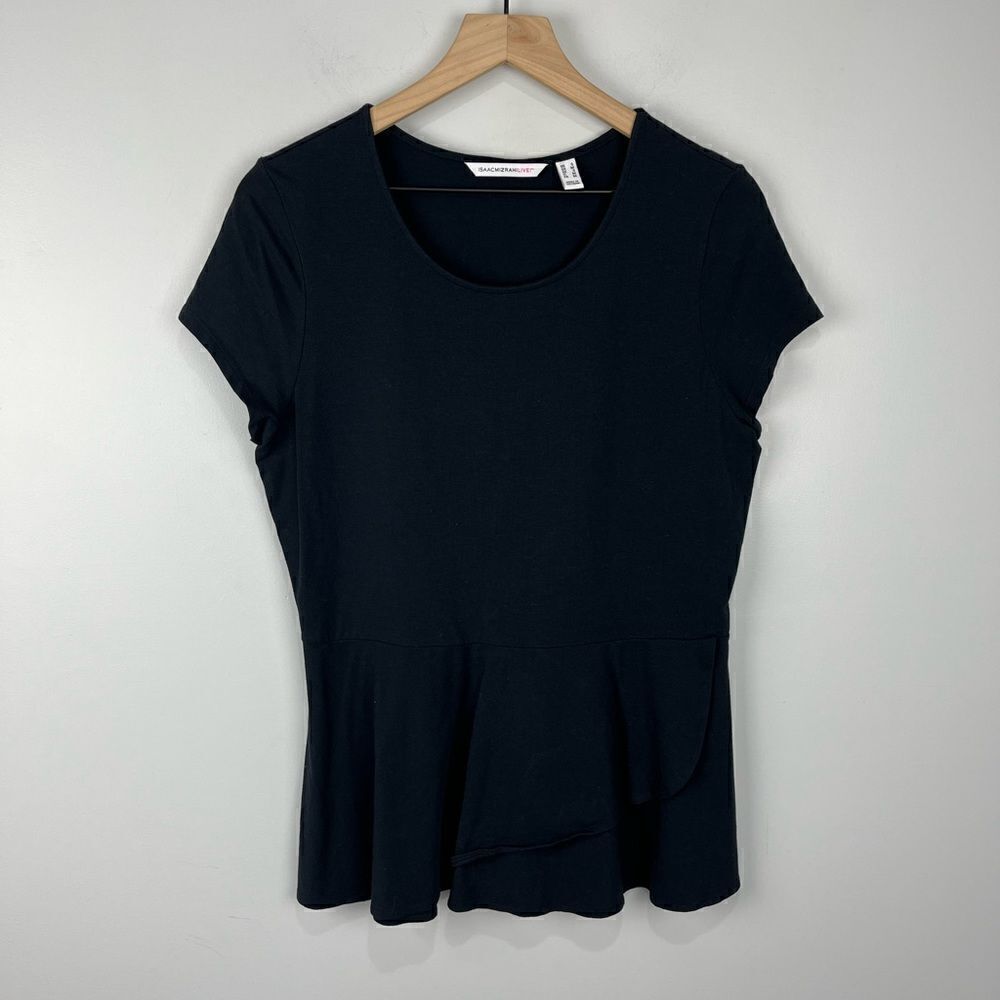 Isaac Mizrahi Live! Black Peplum Cotton Blend Top S